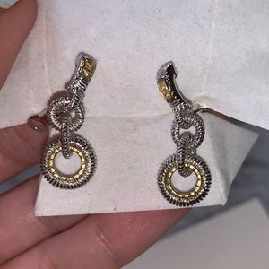 Judith Ripka two tone circle drop earrings